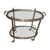 Desserte à roulettes laiton et verre porte bouteilles année 60