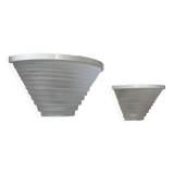Pair of vintage white lacquered metal and sandblasted glass wall lights, Artemide Italy 1970