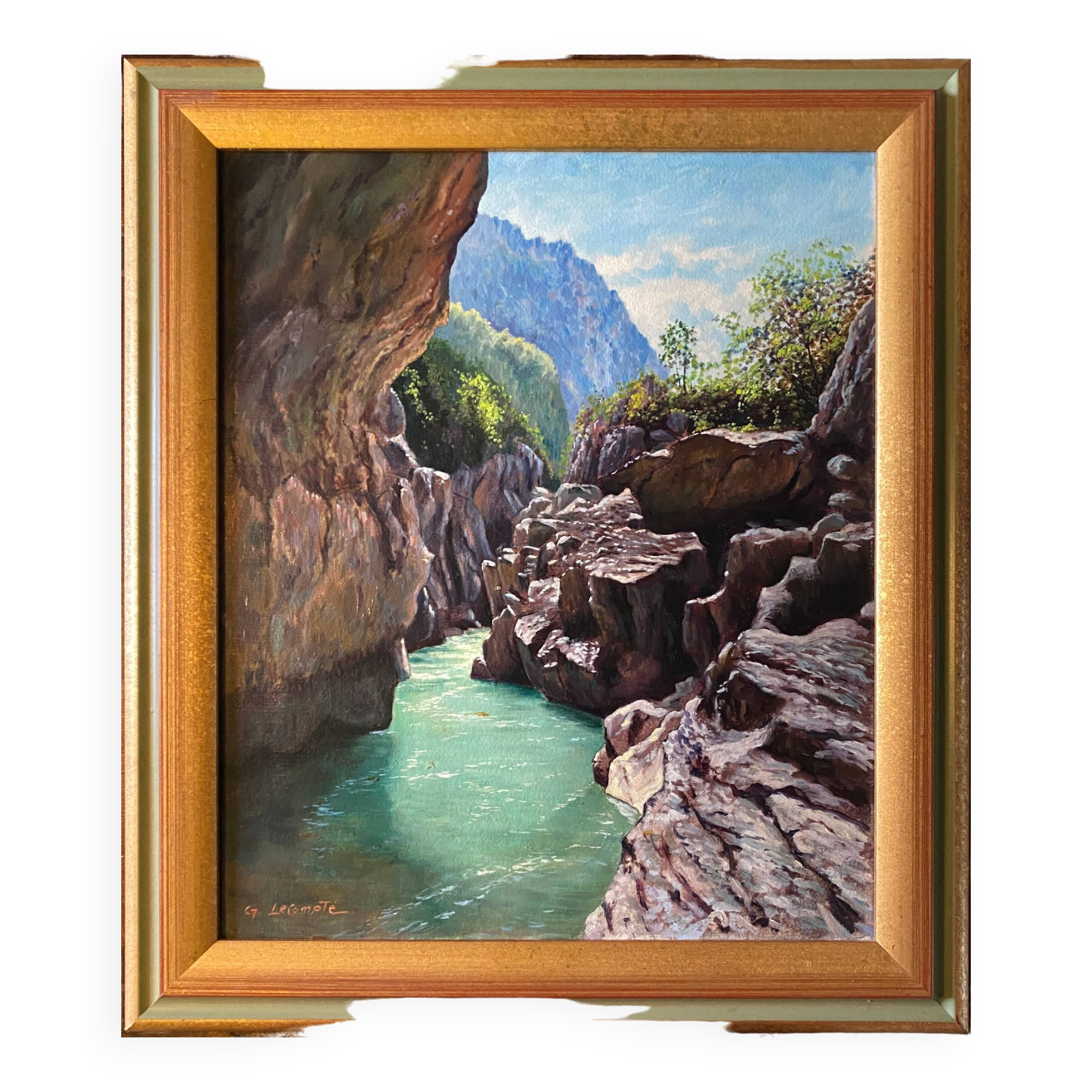 HST painting "Grand canyon of the Verdon Gorges" signed Lecompte + frame