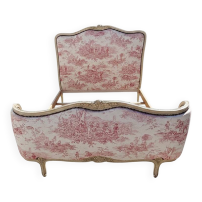 Lit corbeille de style Louis  XV TAPISSERIE TOILE DE JOUY