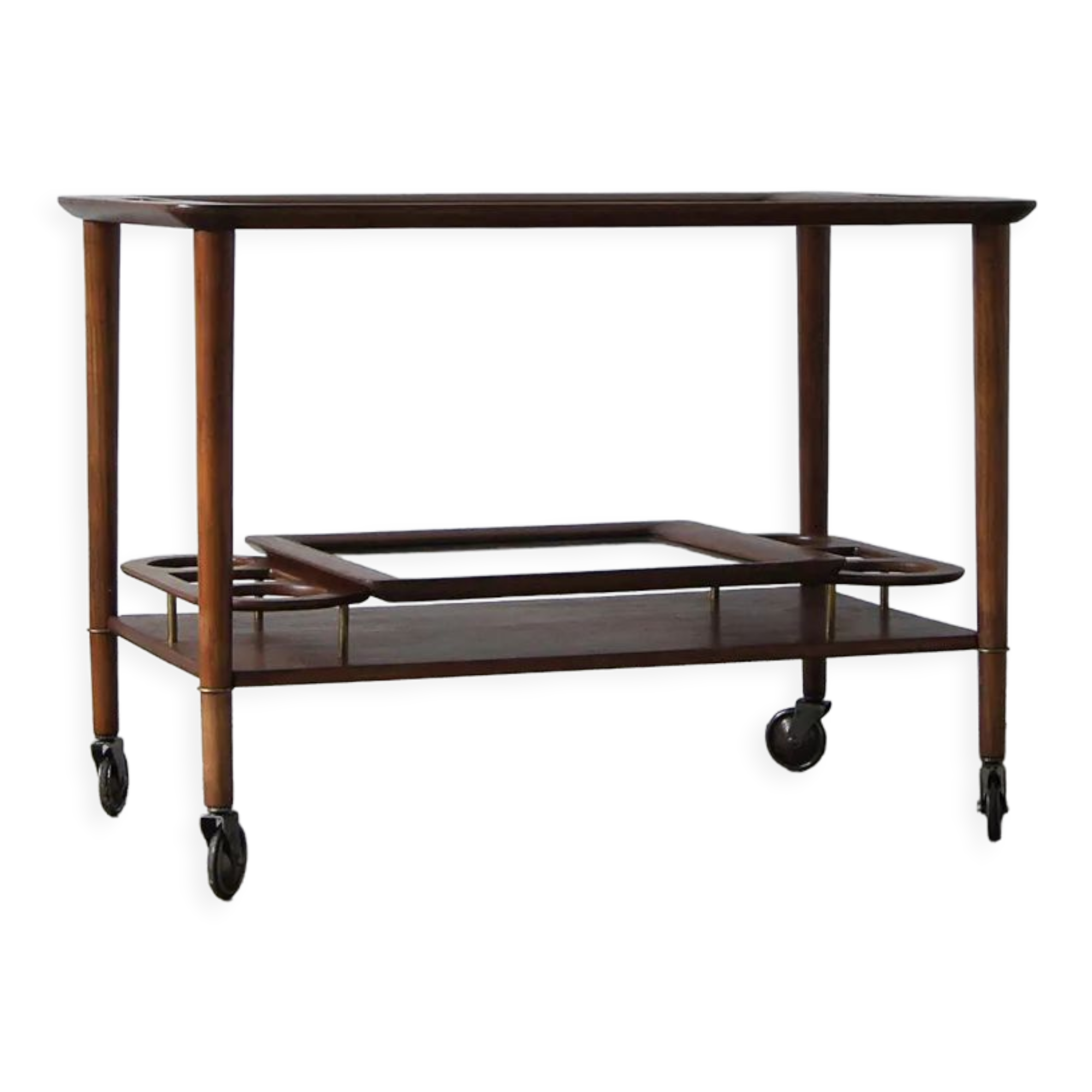 Italian Modern Mahogany Bar Cart with Serving Tray