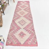 3x12 Pink Purple Kilim Runner Rug 84x347Cm