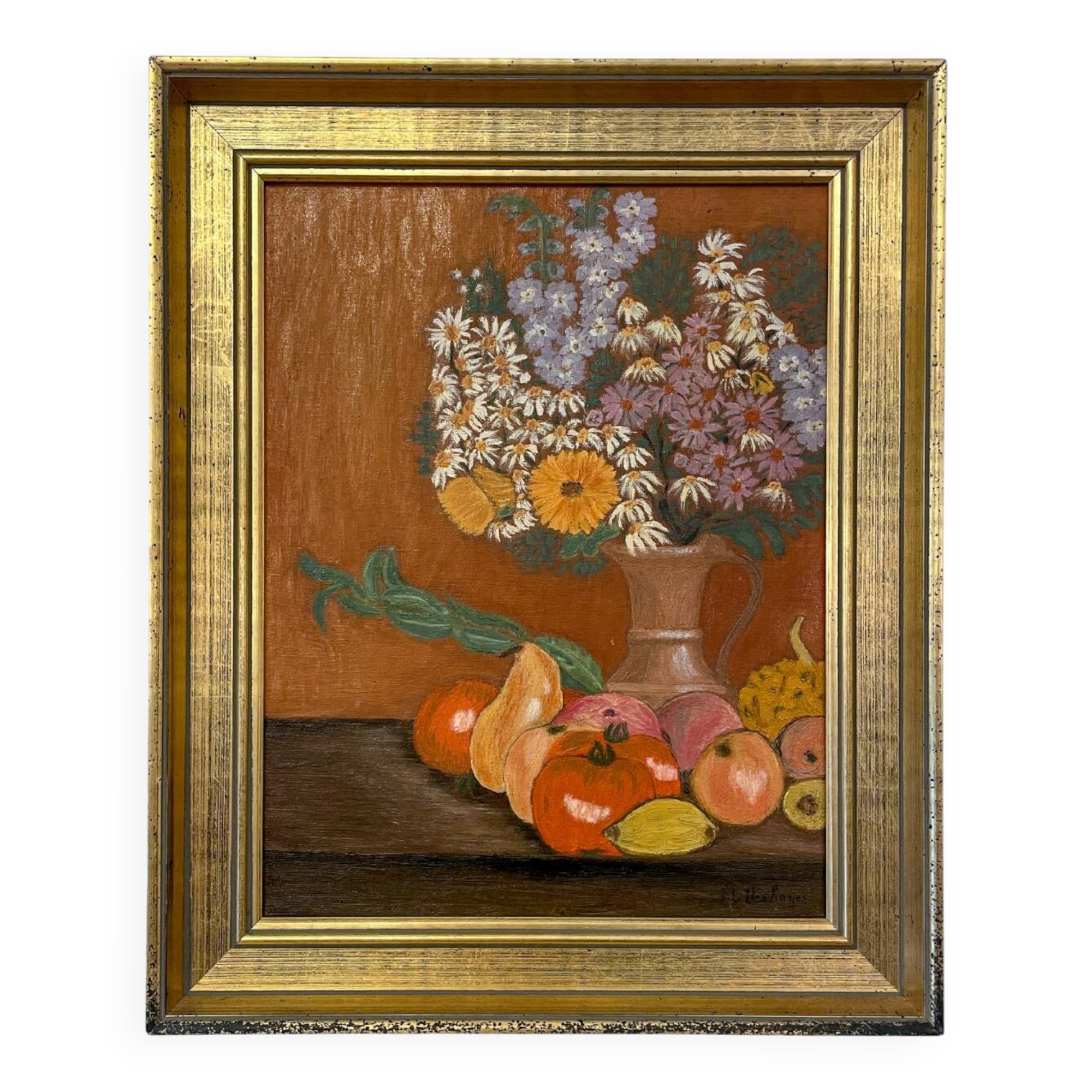 Antique still life painting – Oil on canvas signed FL Deshayes – Flower