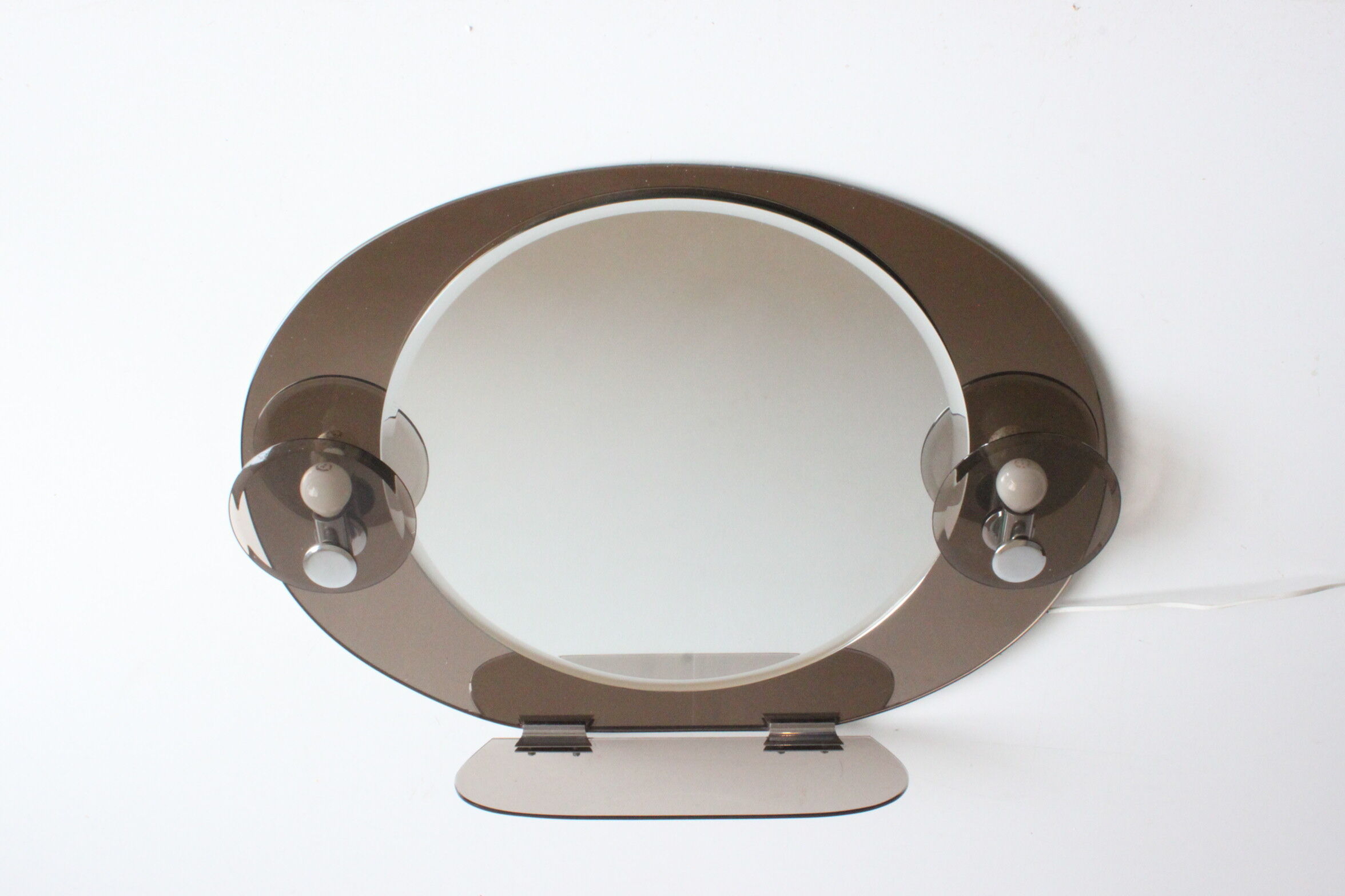 Space age smoked glass illuminated mirror, Italy 1970