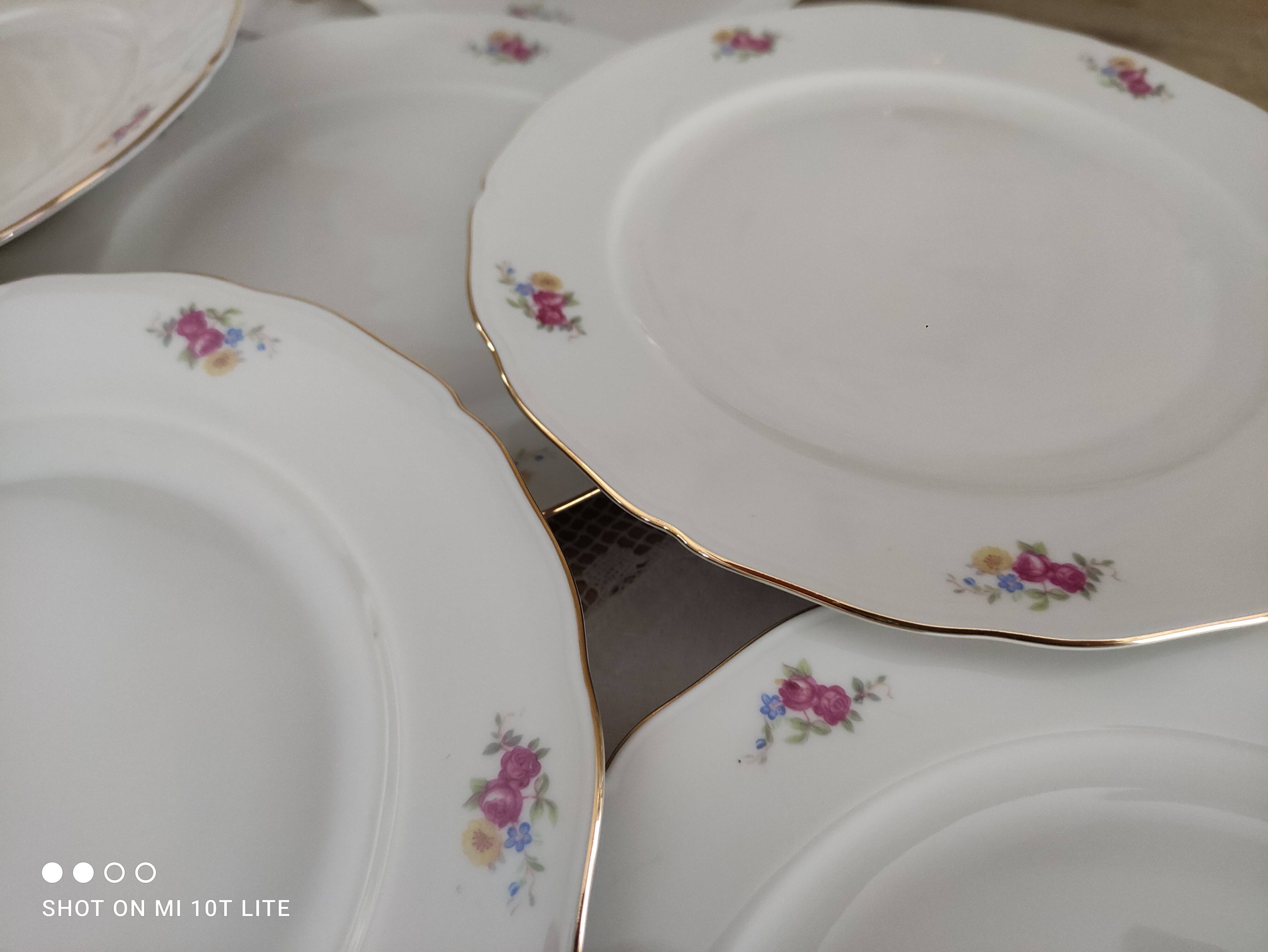 Dessert service 6 people 7 pieces porcelain Bavaria white decoration roses field flowers