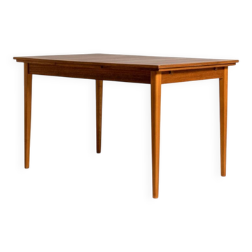 Table à manger extensible en teck et hêtre scandinave, années 1950-60.
