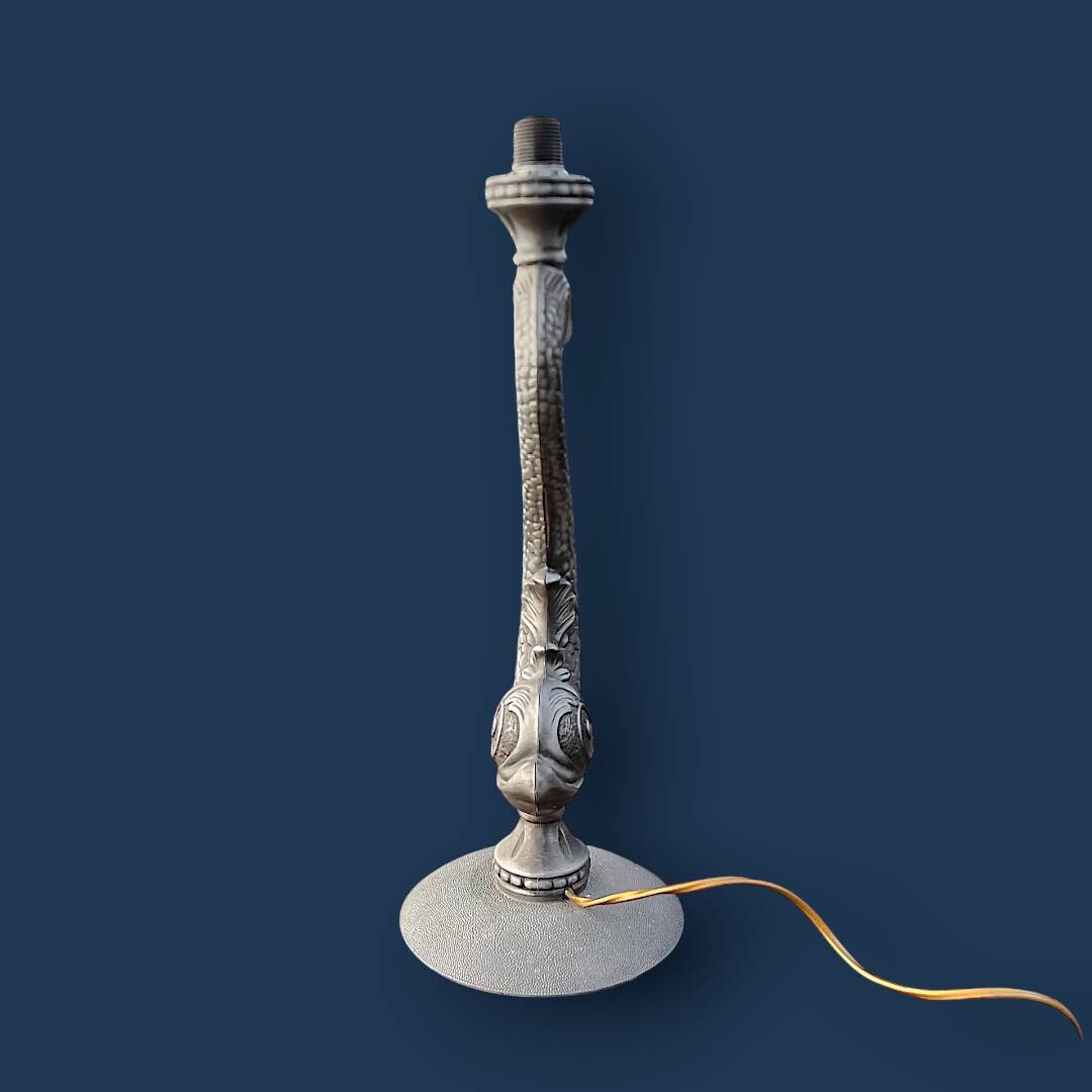 Sculptural metal lamp base – Stylised fish, 1950s