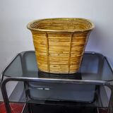 XL basket in rattan and brass, Italy, 1970, 44cm diam