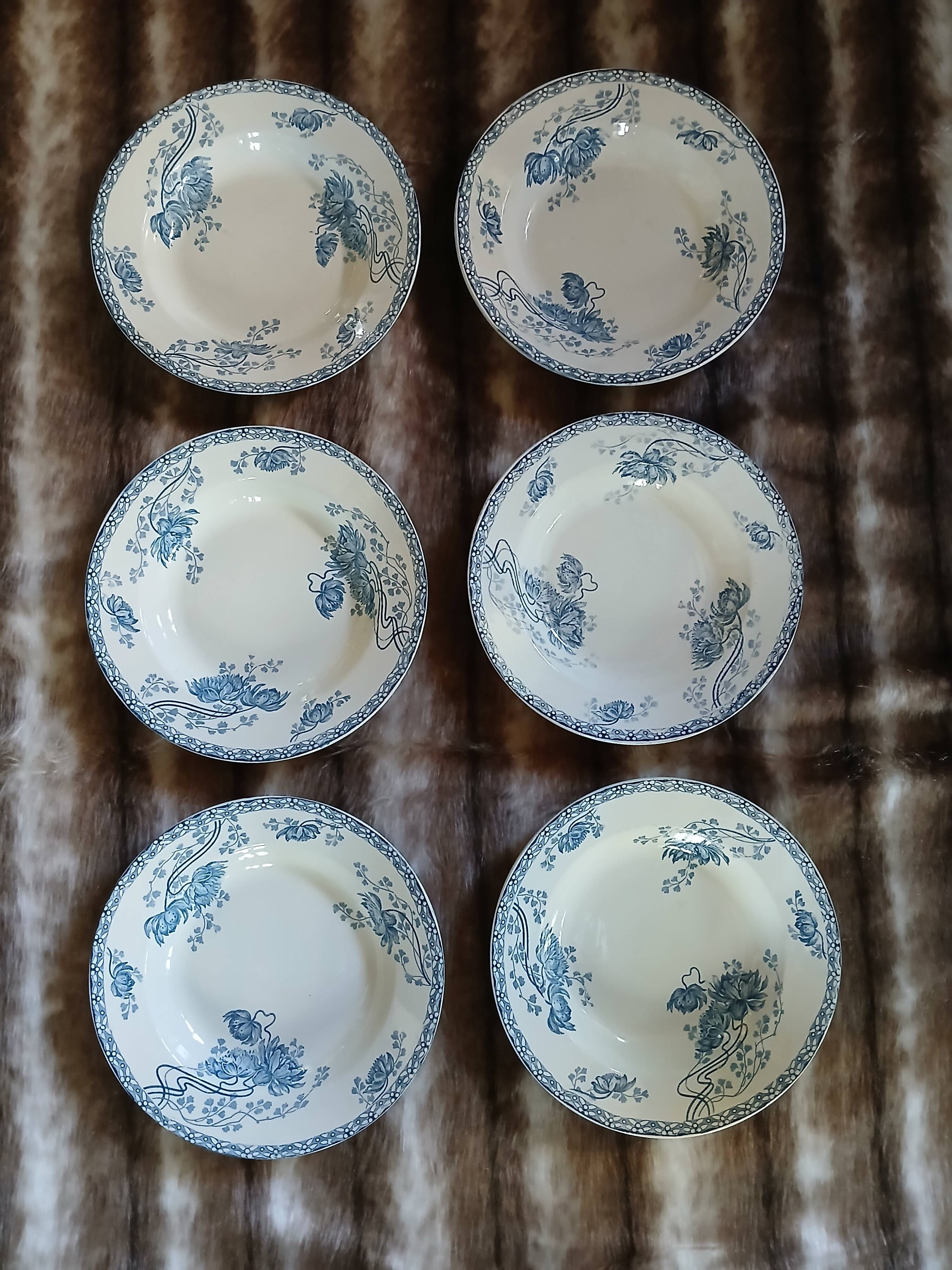 6 antique deep plates in ironstone