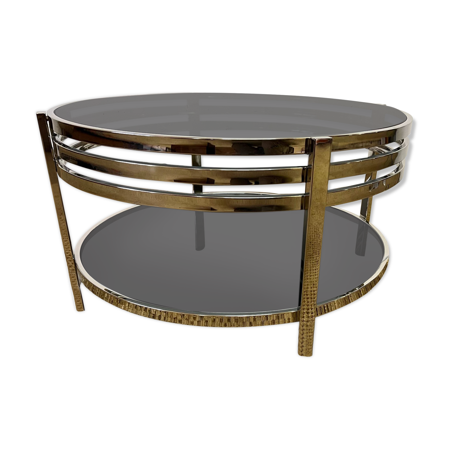 Coffee table in chromed metal and smoked glass, 1970