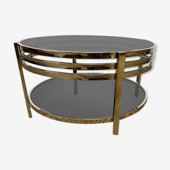 Coffee table in chromed metal and smoked glass, 1970