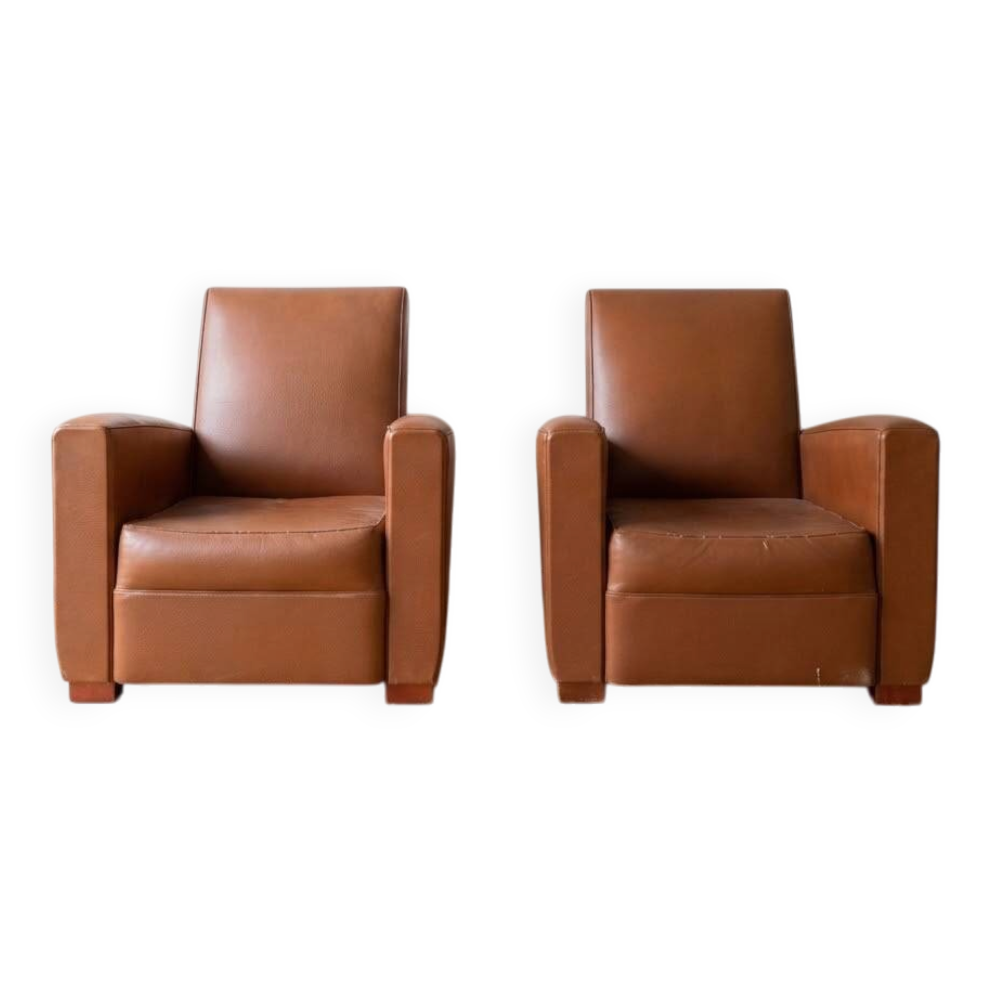 Pair of vintage brown leather club chairs