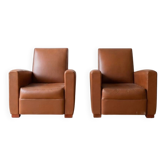 Pair of vintage brown leather club chairs