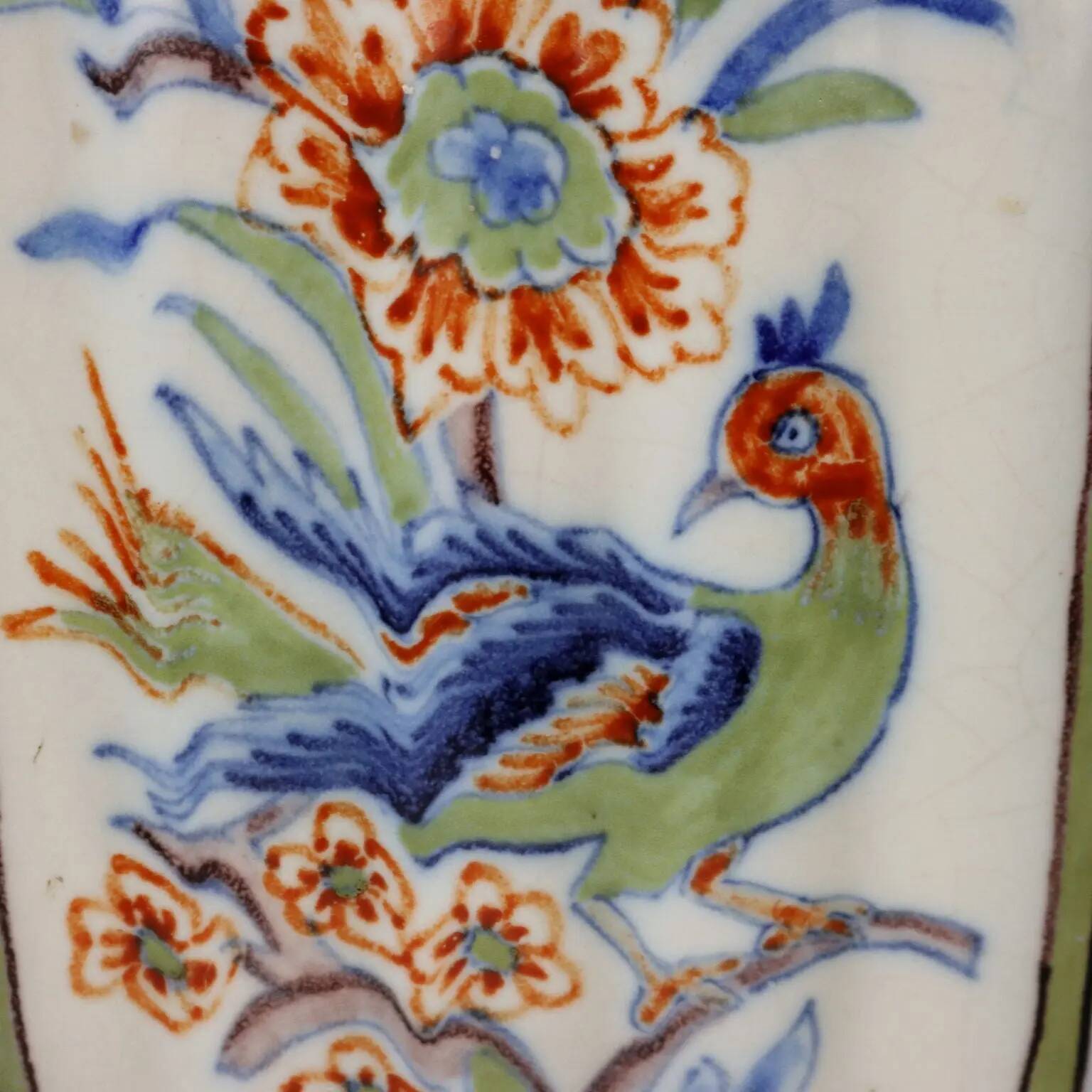 Ancient vase fully decorated with ceramic plants, 20th century.