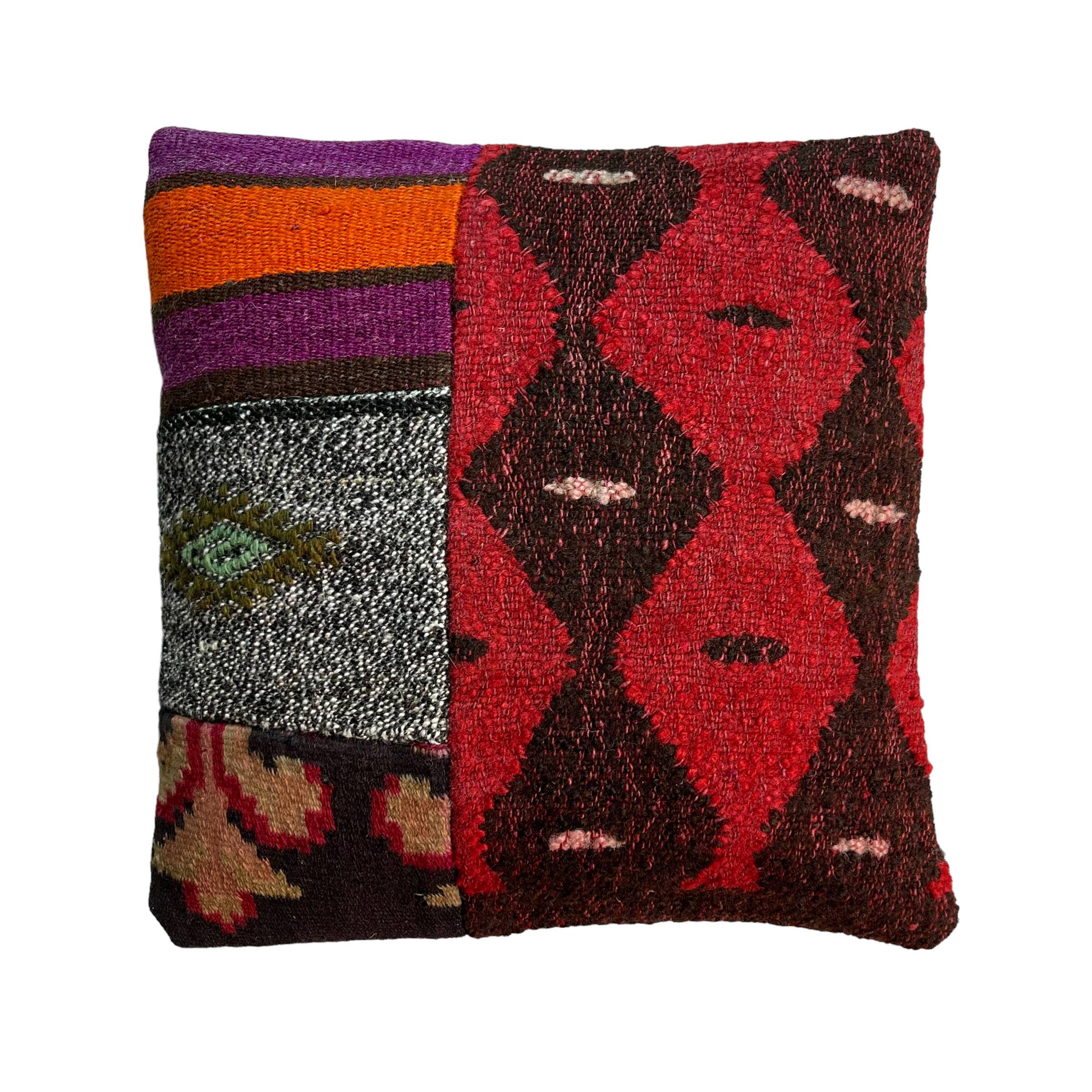 Vintage turkish kilim patchwork cushion cover , 40 x 40 cm