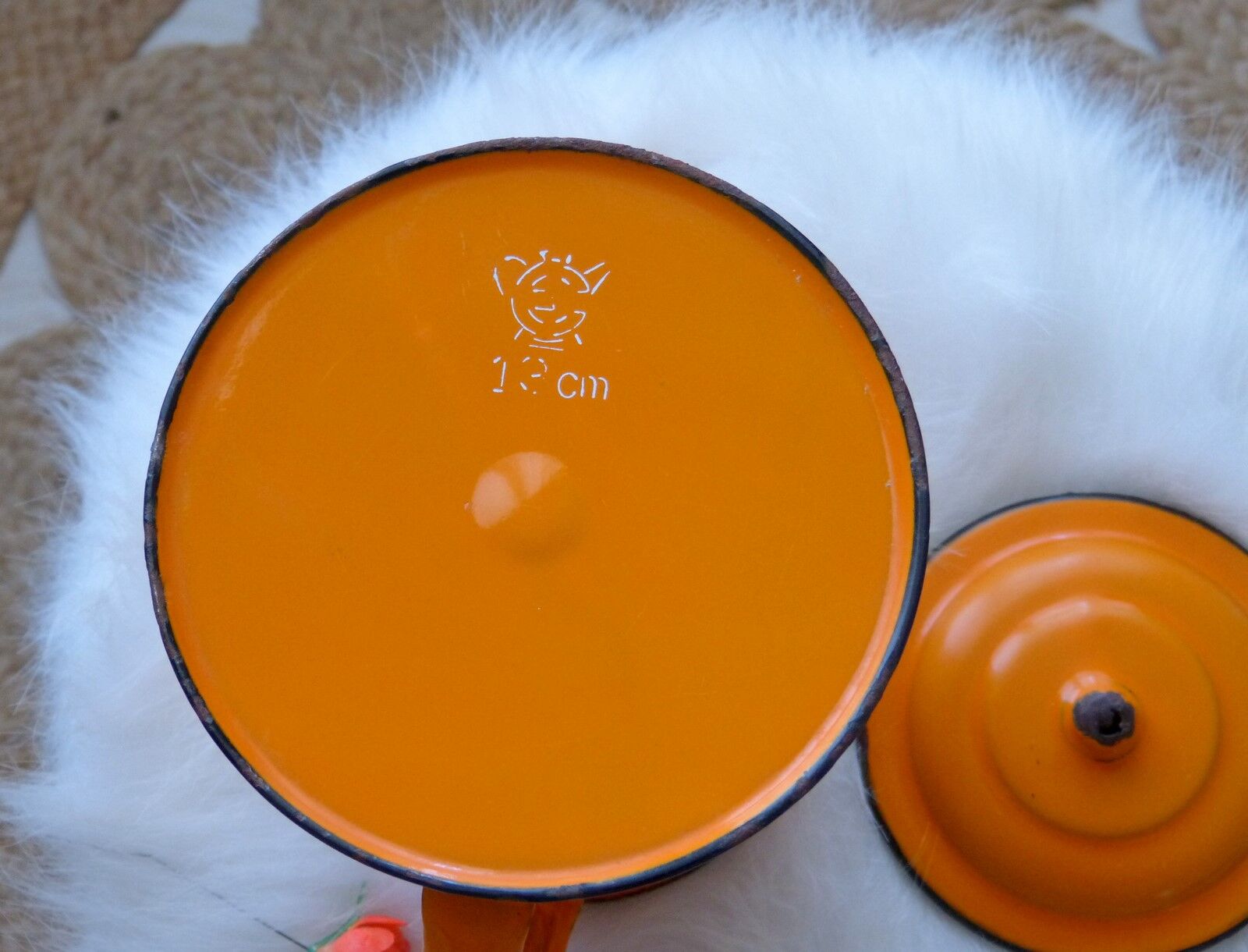 Old orange enamel coffee maker