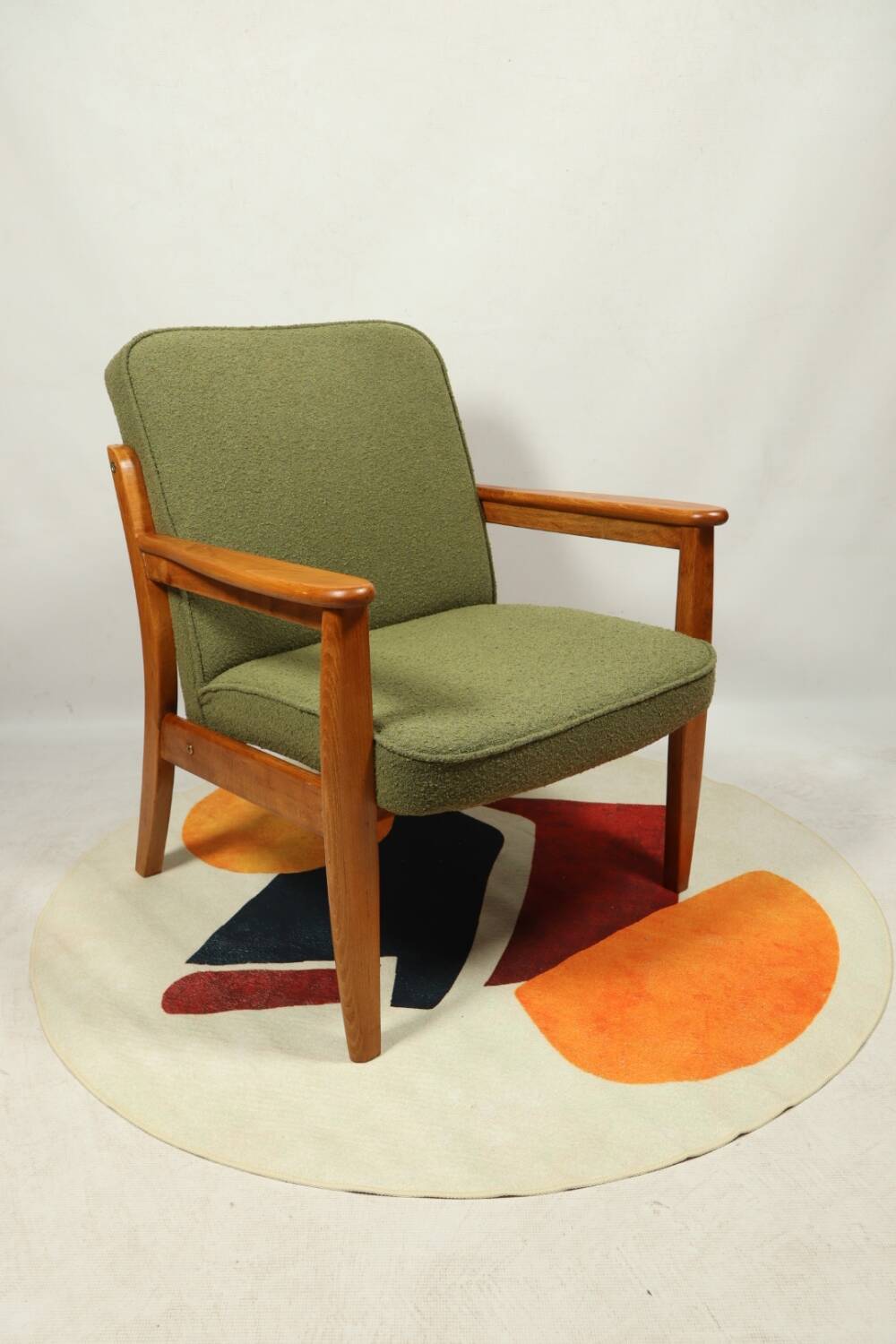 Fauteuil vintage vert boucle 1960 Scandinavian design