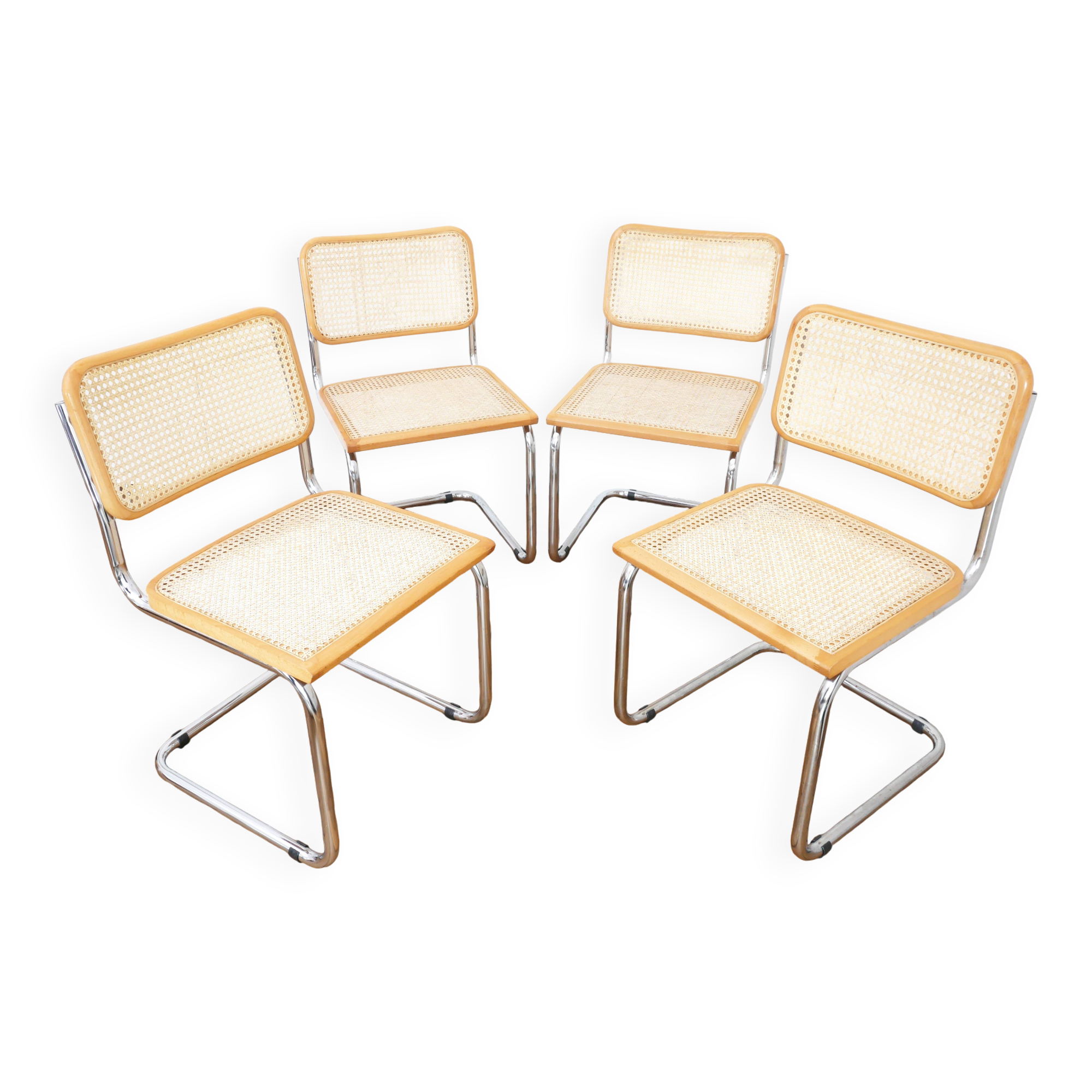 4 cesca b32 breuer chairs made in italy - cane seats reworked