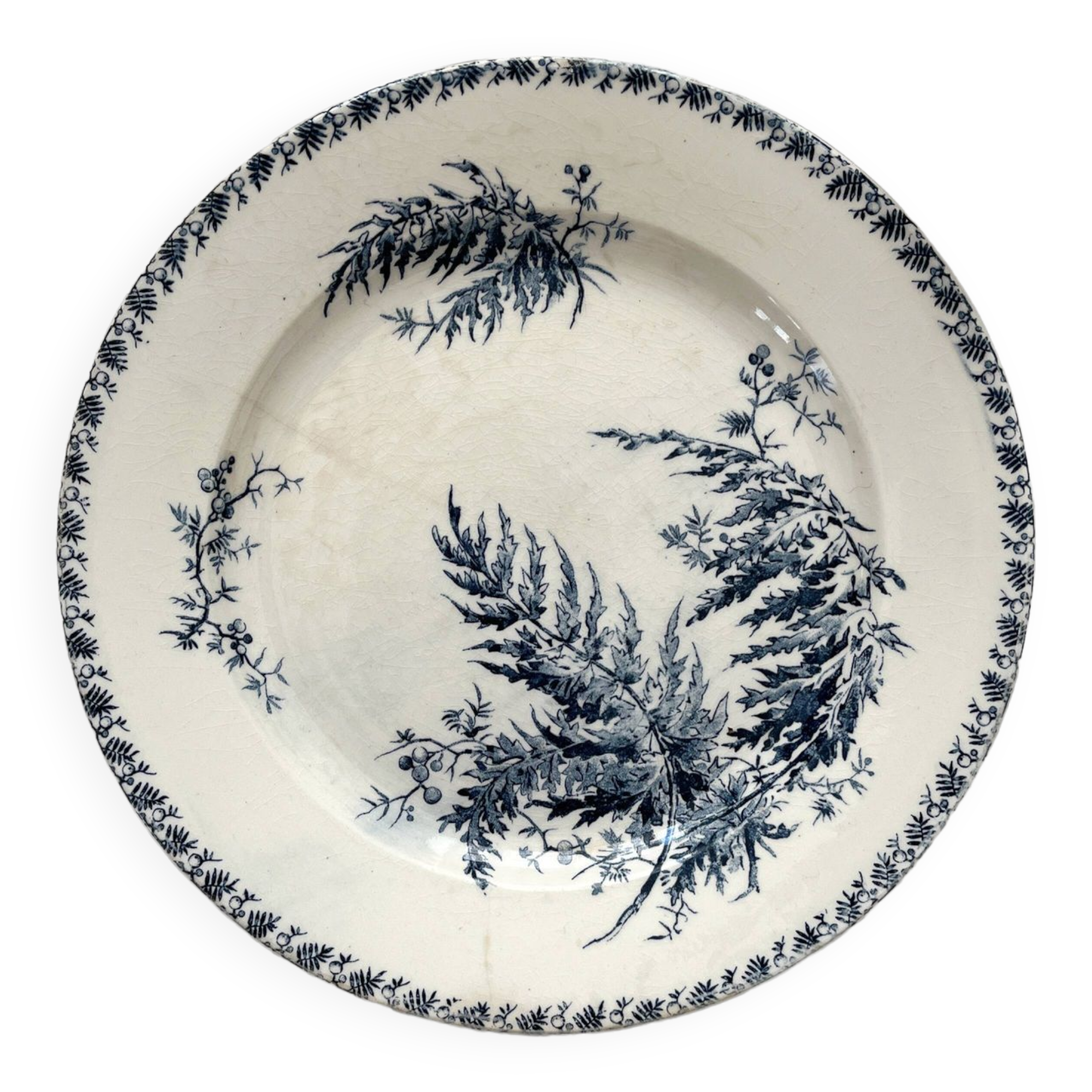 Round ironstone dish "Fougères" Gien late 19th century