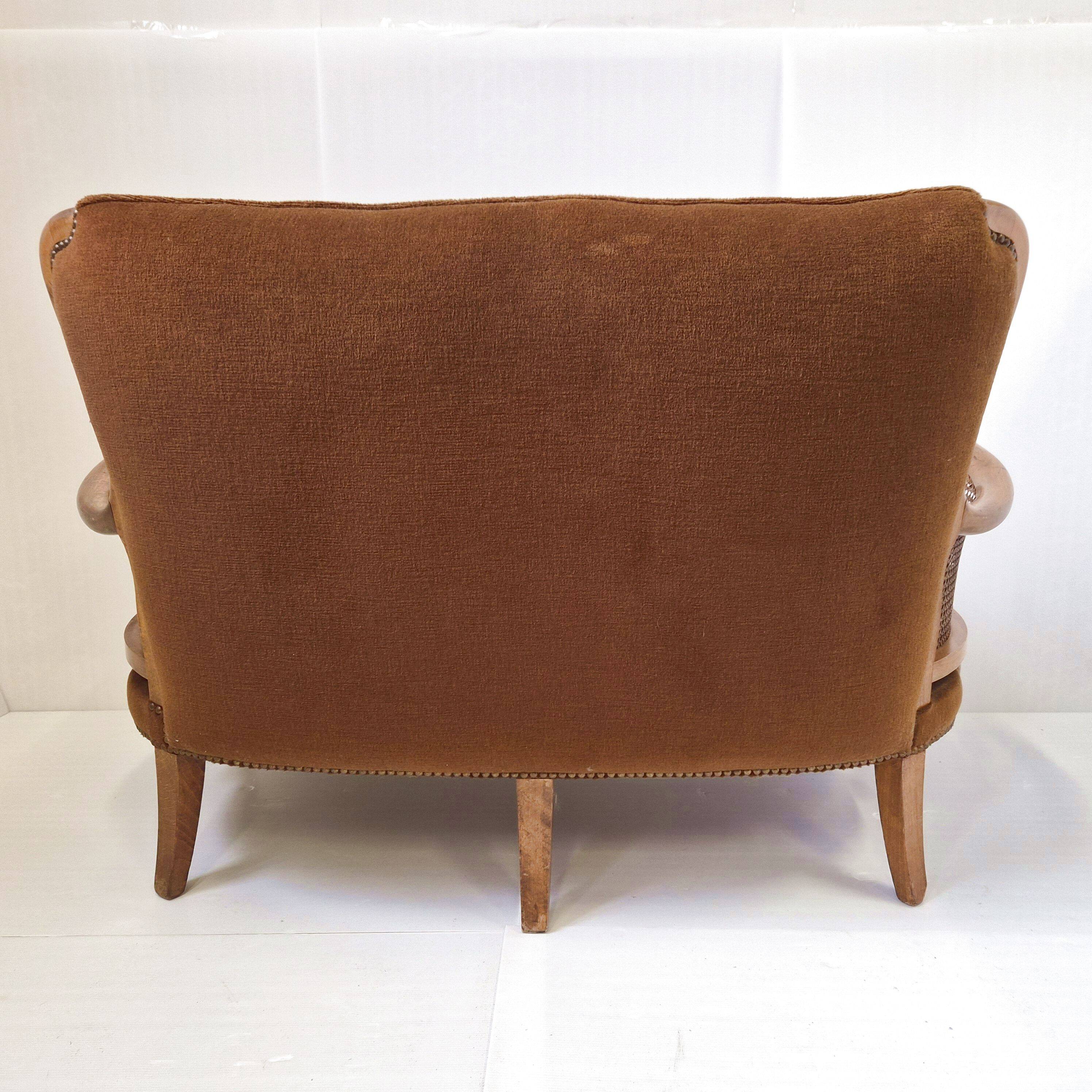 1950s vintage canapé in caning and velvet