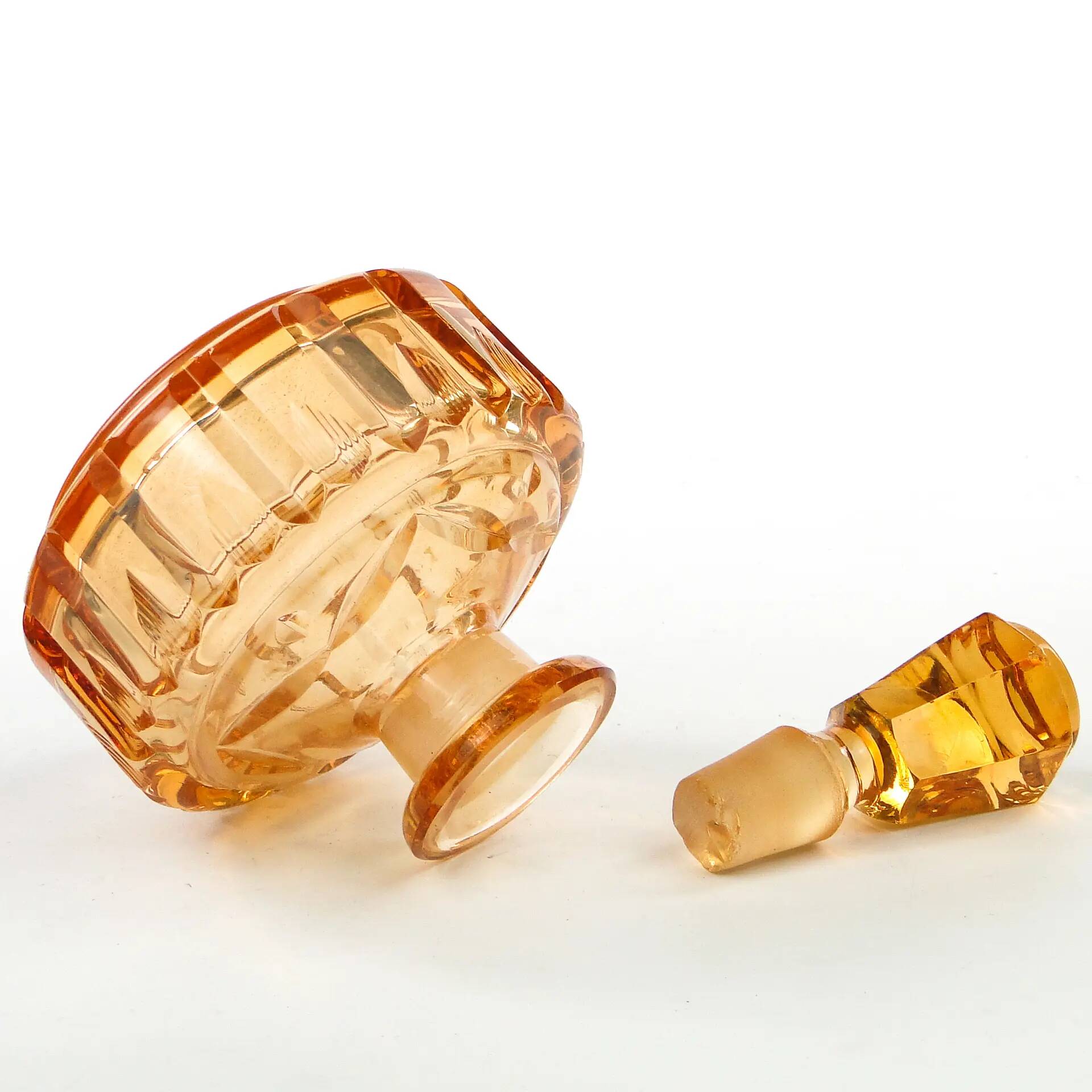 Art déco decanter, orange crystal, Poland, 1930s