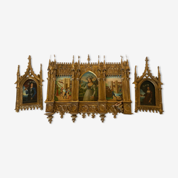 Neo-Gothic triptych in gilded wood