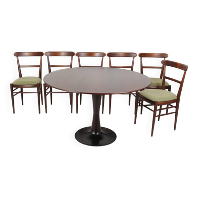 Ensemble de salle à manger moderne du milieu du siècle restauré, Tchécoslovaquie, années 1960, ensemble de 7 pièces.