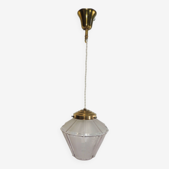 Vintage glass and brass lantern chandelier/1950