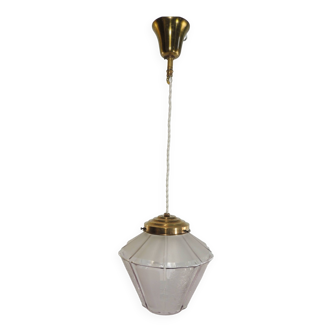 Vintage glass and brass lantern chandelier/1950