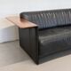 Vintage Black Leather Loveseat with Cantilevered Walnut Tray Arms