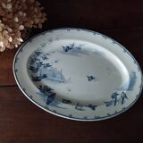 Plat ovale GIEN «Vol d’oiseaux». Vaisselle 1900 Art Nouveau.
