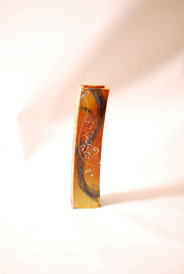 Vase en terre cuite studio, vernissé, peint à la main 1970