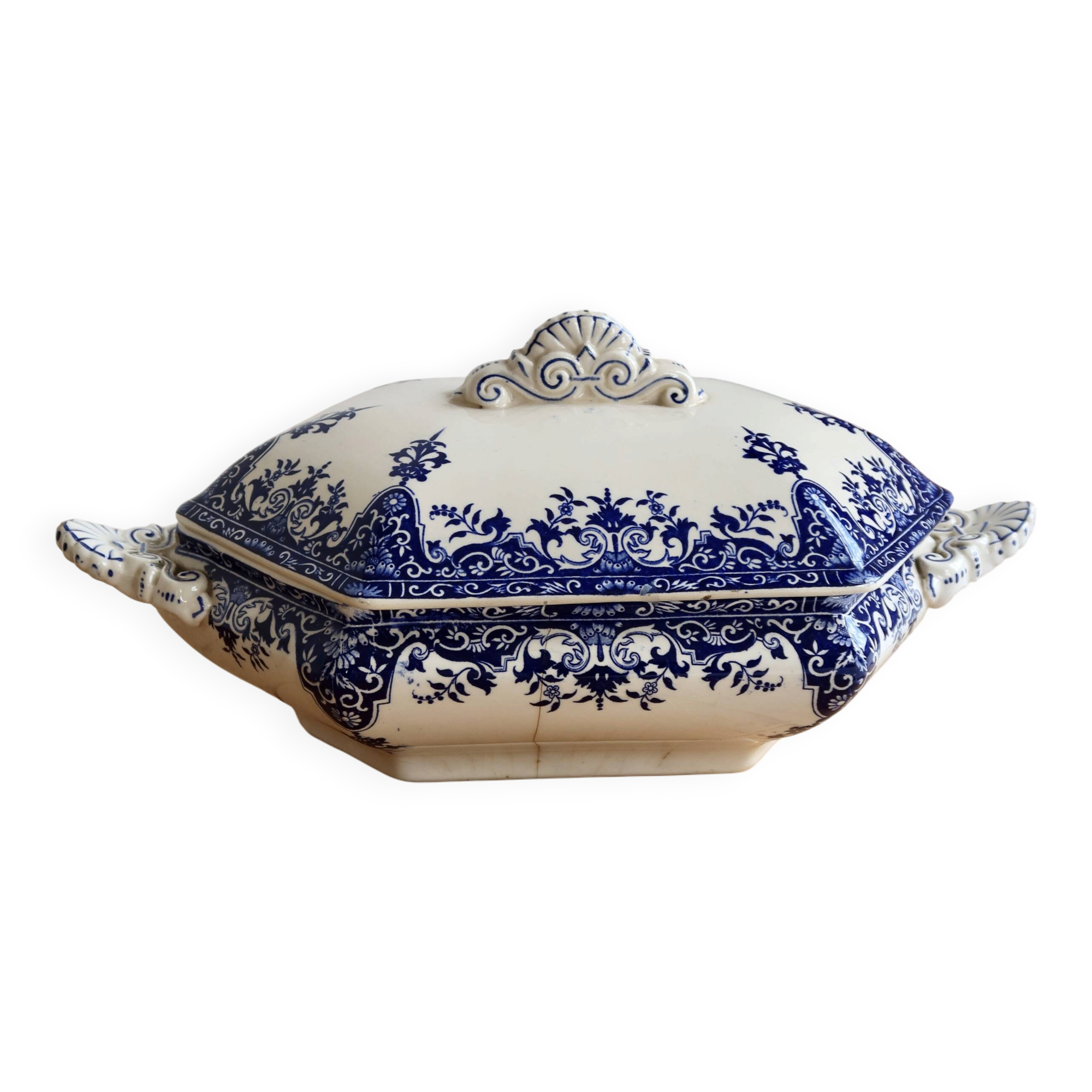 Soupière ancienne terre de fer Longchamp modèle Rouen XIXe siècle