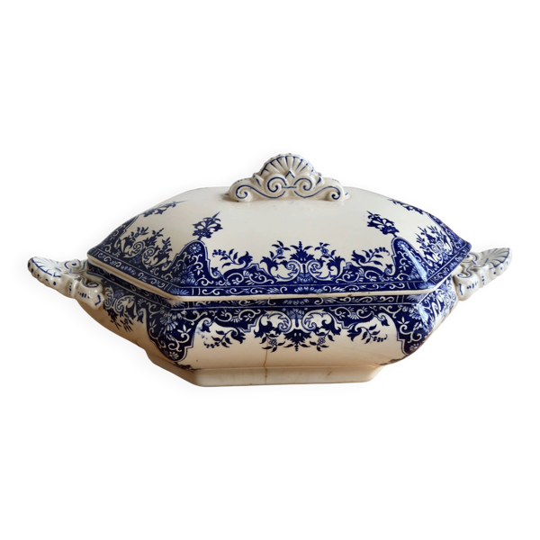 Soupière ancienne terre de fer Longchamp modèle Rouen XIXe siècle
