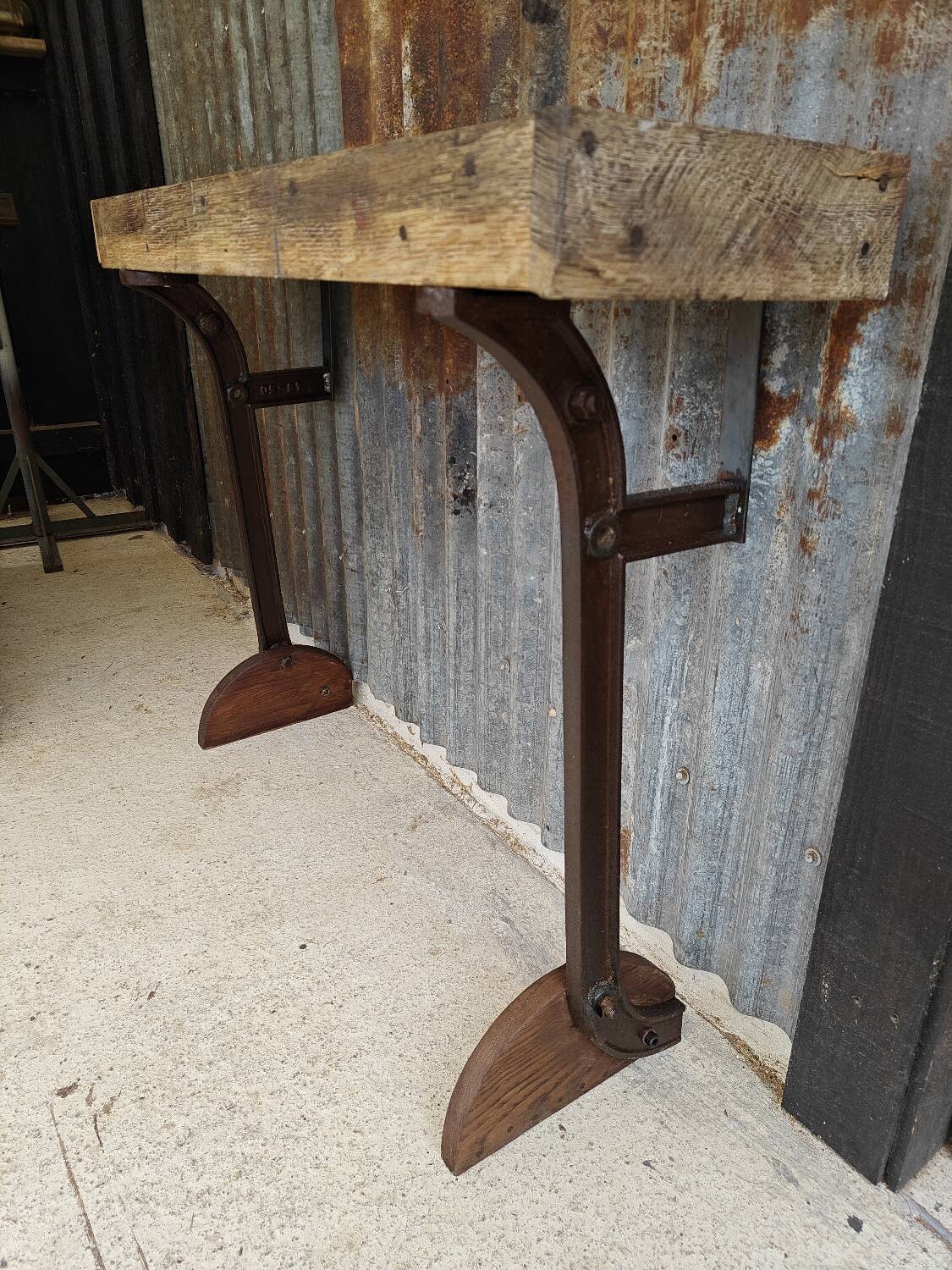 Wooden and cast iron workbench console