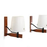 Appliques murales italiennes par Esperia en teck avec verre, années 1950.