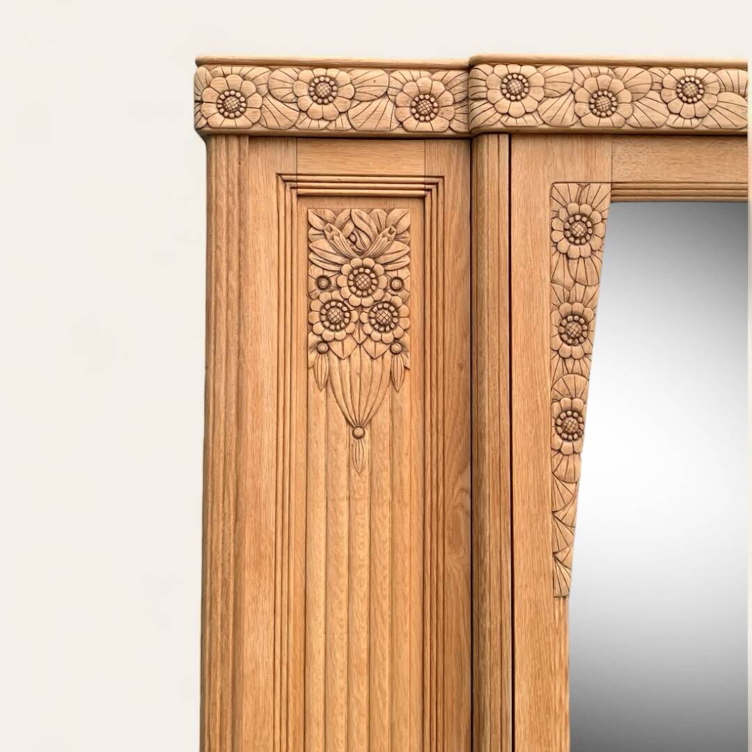 Parisian Art Deco style wardrobe in solid raw oak, 1950