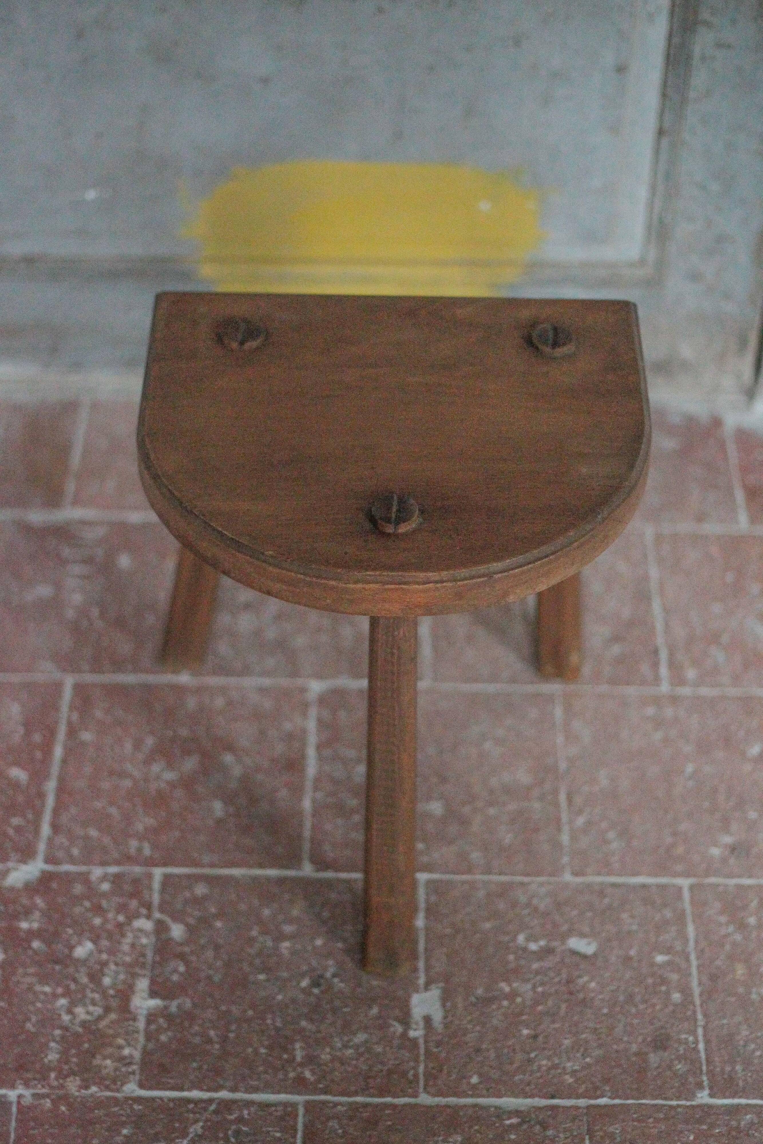 Vintage stool, wooden stool, half-moon tripod stool, occasional chair