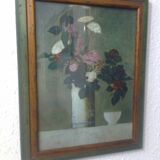 Rectangular frame two-tone wood brown/green, image: painting bowl+vase of flowers