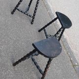 Set of tripod stools with fluted legs