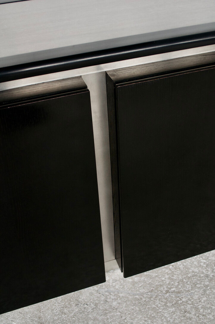 Steel and oak 70's enfilade by ludovico acerbis