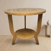 Table basse ronde en bois vintage avec étagère inférieure, 20e siècle