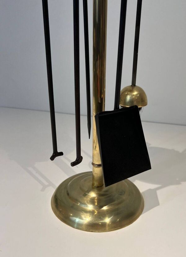 Nécessaire de Feu Design en Métal Laqué Noir et Laiton Poli. France. Vers 1
