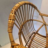 Fauteuil enfant corbeille en rotin et métal noir, années 60