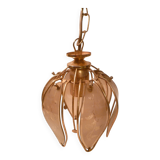 Vintage 70s tulip petal chandelier pendant light, gold plated and plexiglas