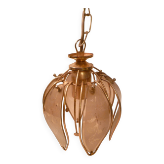 Vintage 70s tulip petal chandelier pendant light, gold plated and plexiglas
