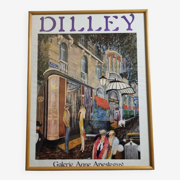 Affiche d'exposition Dilley encadrée sous verre, galerie Anne Apesteguy, 65 cm par 50 cm