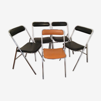 Set of 5 folding chairs 1970 Souvignet