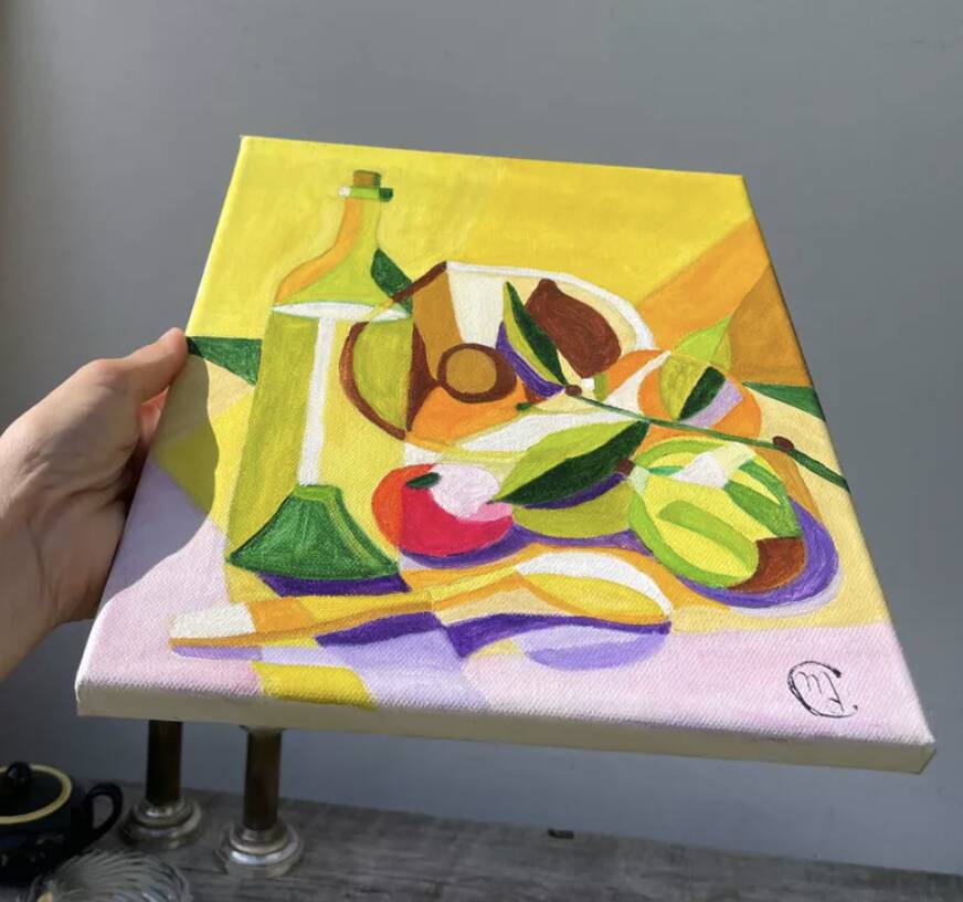 Modern still life, oil on canvas, fruit