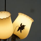 Mid-century glass and brass chandelier, model 501-3 by Stockmann, Finland, 1940s.